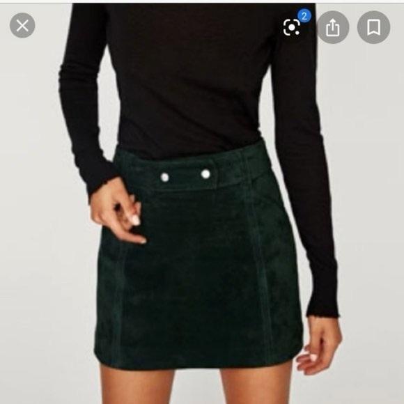 Zara Forest Green Suede Skirt - Picture 2 of 9
